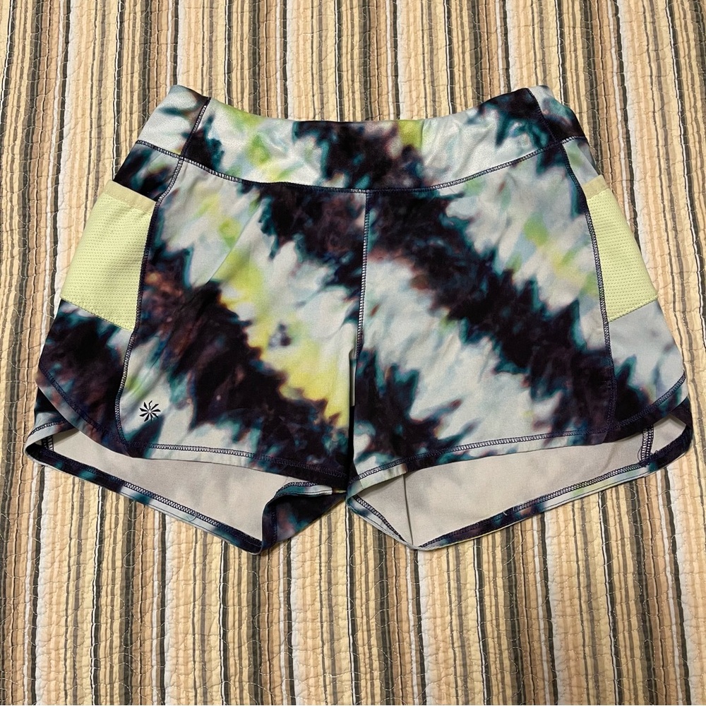 Athleta Girl 12 Tie-Dye Design Record Breaker 3” Shorts Elastic Waist 3 Pocket